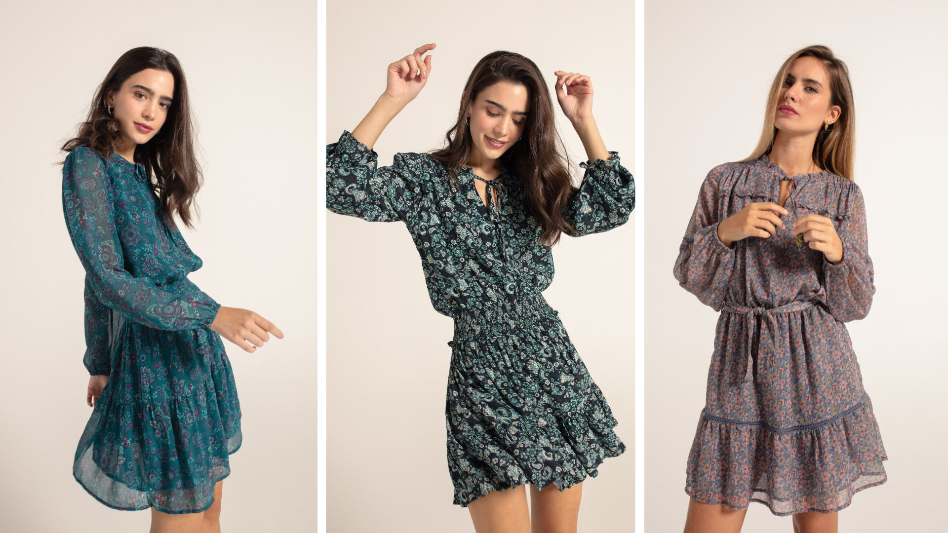 Mujer luce minivestido de Hug&Clau con print floral para la temporada de otoño